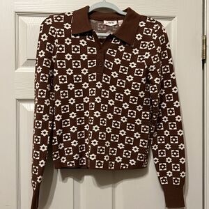 NWOT Brown/white Knit Sweater JR Medium Top